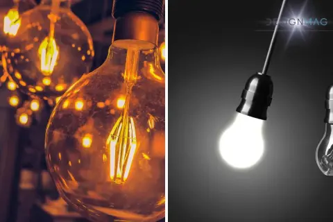 Lampadine a incandescenza: una con luce calda e filamenti visibili, l'altra con luce fredda e brillante. Quale consuma di più?