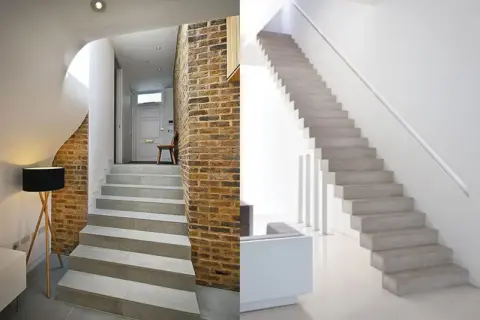 Moderne scale interne in cemento e mattoni, eleganti soluzioni per chiudere scale interne con stile.