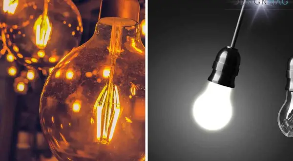 Lampadine a incandescenza: una con luce calda e filamenti visibili, l'altra con luce fredda e brillante. Quale consuma di più?