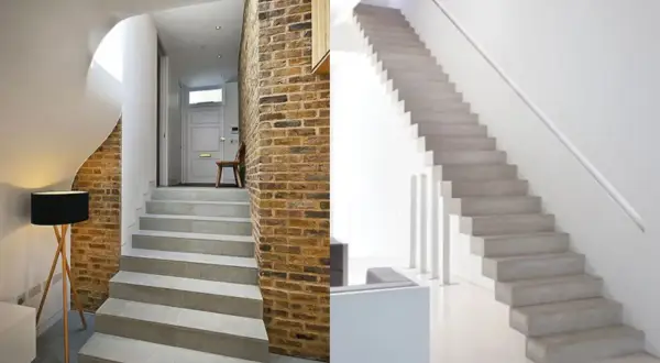 Moderne scale interne in cemento e mattoni, eleganti soluzioni per chiudere scale interne con stile.