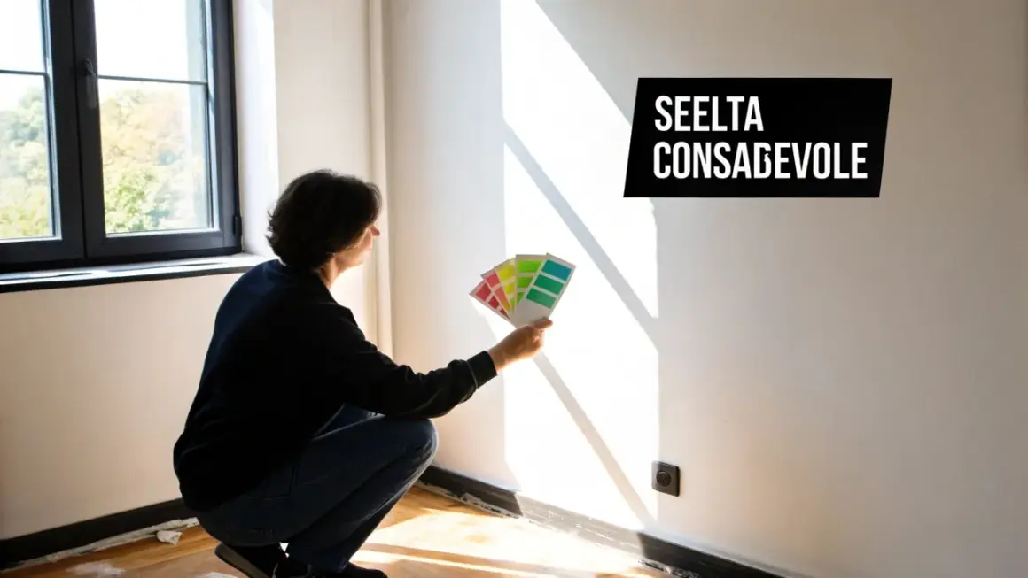Persona sceglie colori per la parete bianca.